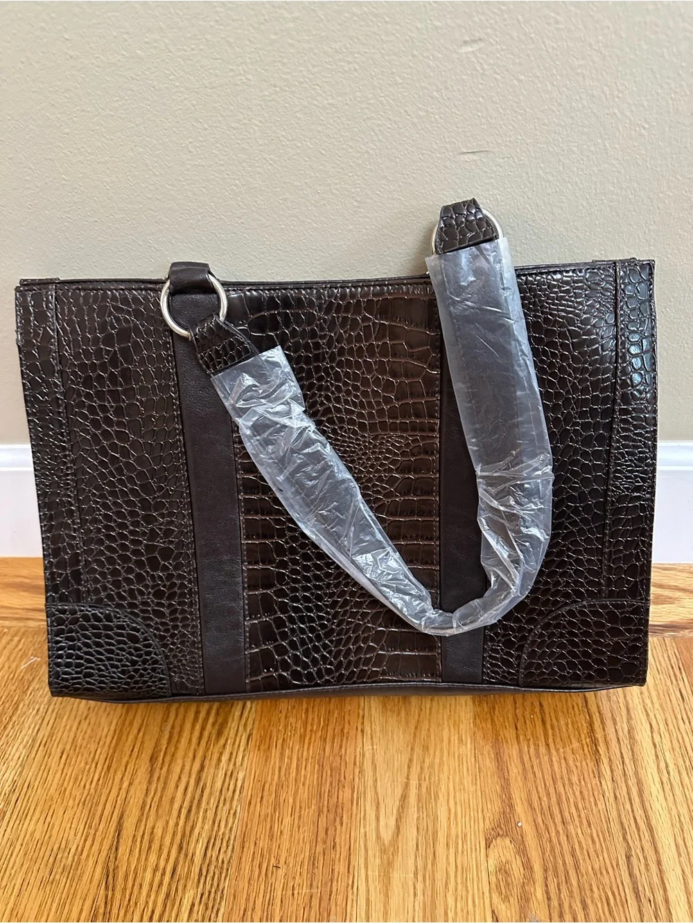 NWT Coldwater Creek Juliana Brown Crocodile Embossed Tote- Shoulder Bag